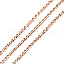 Revestimiento iónico (ip) 304 cadenas de bordillo de acero inoxidable, soldada, con carrete, oro rosa, 2.5x2x0.5mm, aproximadamente 32.81 pie (10 m) / rollo