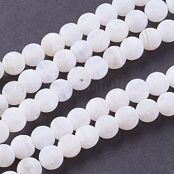 Chapelets de perle en agate naturelle patinée, teinte, mat, ronde, blanc, 6mm, Trou: 1mm, Environ 64 pcs/chapelet, 13.6 pouce