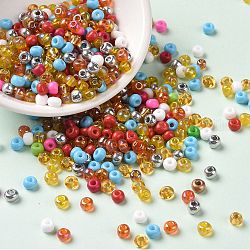 Perles de rocailles en verre de couleurs opaques et transparentes et métalliques, trou rond, ronde, colorées, 4~4.5x2.5~3mm, Trou: 1.2~1.4mm, environ 5769 pcs / livre