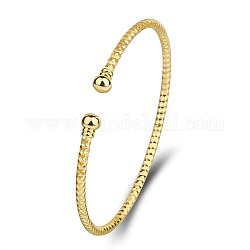 Brass Rhombus Cuff Bangles, with End Round Beads, Real 24K Gold Plated