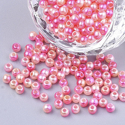 Perle di perle imitazione plastica abs abs, perle di perle a sirena sfumata, tondo, rosa caldo, 5.5~6x5~5.5mm, Foro: 1.5 mm, circa 5000pcs/500g