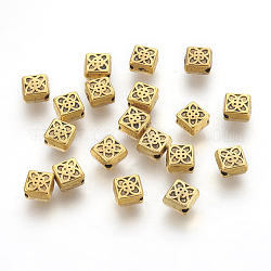 Tibetan Style Alloy Beads, Antique Golden Color, Lead Free & Nickel Free & Cadmium Free, Square, 6x6.5x3mm, Hole: 1mm