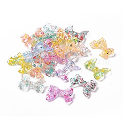 Perles en acrylique transparente, bowknot, motif de points de polka, couleur mixte, 22.5~25x31.5~33.5x5~7mm, Trou: 2.5mm