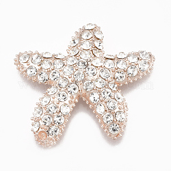 Cabochons Diamante de imitación de la aleación, Estrella de mar / estrellas de mar, cristal, oro rosa, 28x32x5mm