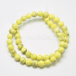 Natürliche Howlith Perlen, gefärbt, Runde, Gelb, 8 mm, Bohrung: 1 mm, ca. 47 Stk. / Strang, 15.5 Zoll