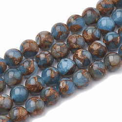 Naturchalcedon Perlenstränge, Nachahmung Gold Clinquant Stein, gefärbt und erhitzt, Runde, hellblau, 10~10.5 mm, Bohrung: 1 mm
