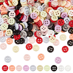 Fingerinspire 500 Stück 10 Farben Nylonknöpfe, 4-Loch, für Puppenbekleidungszubehör, Flachrund, Mischfarbe, 6x1.5 mm, Bohrung: 0.9 mm, 50 Stk. je Farbe