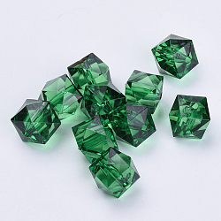 Abalorios de acrílico transparentes, facetados, cubo, verde oscuro, 6x6x4mm, agujero: 1.1 mm, aproximamente 420 unidades / 50 g