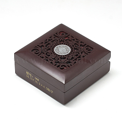 Holz Armband-Boxen, mit stoff, Viereck, Kokosnuss braun, 10.5x10.5x4.5 cm