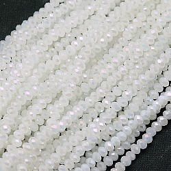 Electroplate Imitation Jade Glass Rondelle Beads Strands, Faceted, AB Color Plated, White, 4x3mm, Hole: 1mm, about 139pcs/strand, 15.7 inch