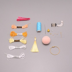 DIYハンドjuqiuパンチ針作成キット  フォームボールを含む  針  木綿糸  鐘  タッセルと鉄の指輪  シャンパンイエロー  45mm