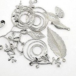 Mixed Platinum Brass Pendants DIY Jewelry Findings, Mixed Shapes, Lead Free & Nickel Free, 15~47x8~30x1~3mm, Hole: 1~2mm