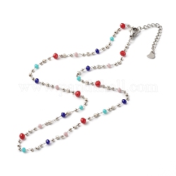 Halskette, mit Messing- & Glasperlenkette, 304 Edelstahl Zubehör, Farbig, 40.5x0.2 cm