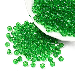 Abalorios de acrílico transparentes, facetados, rerondana plana, verde, 4x3.5mm, agujero: 1.5 mm, aproximamente 14000 unidades / 500 g