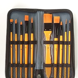 Set di pennelli per dipingere in legno, con tubo di alluminio, per il mestiere di pittura ad acquerello ad olio fai da te, arancione, 17.7~20.2x0.4~2.5cm, 10 pc / set