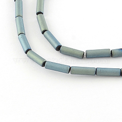 Tube electroplate non-magnétiques brins de perles d'hématite synthétique, Style mat, vert plaqué, 9x3mm, Trou: 1mm, Environ 46 pcs/chapelet, 16.1 pouce