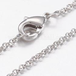 Латунь цепи ожерелья, крест / rolo цепь, с карабин-лобстерами , Реальная платина, 17.4 дюйм (44.3 см), 1.5 мм
