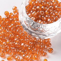Perles de rocaille en verre, trans. couleurs lustered, ronde, orange foncé, 4mm, Trou: 1.5mm, environ 4500 pcs / livre