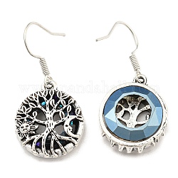Alloy Tree of Life Dangle Earrings with Glass for Women, Antique Silver, 35x16.5mm