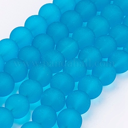 Chapelets de perles en verre transparent, mat, ronde, turquoise foncé, 10mm, Trou: 1.3~1.6mm, Environ 80 pcs/chapelet, 31.4 pouce