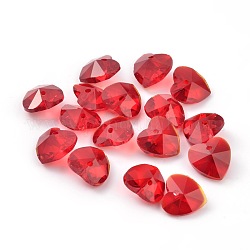 Romantic Valentines Ideas Glass Charms, Faceted Heart Charm, Red, 10x10x5mm, Hole: 1mm