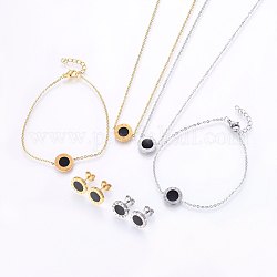 Kits de bijoux en 304 acier inoxydable, colliers pendants et boucles d'oreilles et bracelets, avec l'émail, plat rond, couleur mixte, 16.93 pouce (43 cm), 7-1/8 pouce (18 cm), 11x2mm, pin: 0.8 mm