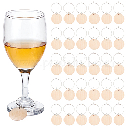 Nbeads Bausätze für flache runde Weinglasanhänger zum Selbermachen, inklusive Holzcabochons, Messing Weinglas Charm Ringe, Platin Farbe, 110 Stück / Karton