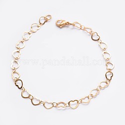 304 Stainless Steel Heart Link Bracelets, with Lobster Claw Clasps, Golden, 7-1/2 inch(190mm)