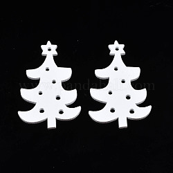 Christmas Theme Spray Painted Wood Big Pendants, Christmas Tree, White, 59x38x2.5mm, Hole: 2.5mm