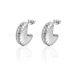 304 Stainless Steel Stud Earrings, Half Hoop Earrings, Spiral Shell Shape, Stainless Steel Color, 18x6mm
