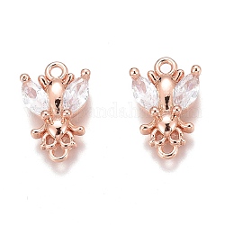 Brass Micro Pave Clear Cubic Zirconia Charms, Long-Lasting Plated, Real Rose Gold Plated, 11.5x7.5x3mm, Hole: 1mm