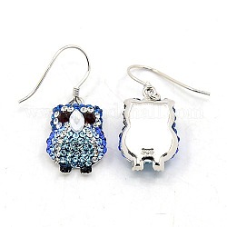 Austrian Crystal Earrings, with 925 Sterling Silver Hook and Polymer Clay, Owl, Colorful, Size: about 31mm long, 13mm wide, owl, 19mm long, 13mm wide