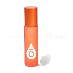 Glass Color Essential Oil Empty Perfume Bottles, with PP Plastic Caps and Roller Ball, Column, Frosted, Orange, 2x8.5cm, Capacity: 10ml(0.34fl. oz)