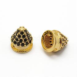 Perles de zircone cubique de grade AAA de micro pave, Sans cadmium & sans nickel & sans plomb, cône, véritable 18k plaqué or, 7x7.5mm, Trou: 1~4mm
