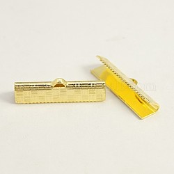 Brass Ribbon Crimp Ends, Golden Color, Size: about 7mm wide, 25mm long, 5mm thick, Hole: 1mm wide, 3mm long