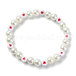 Эластичные браслеты из акриловых бусин в форме сердца и имитированного жемчуга, белые, внутренний диаметр: 2-3/8 дюйм (61 мм)