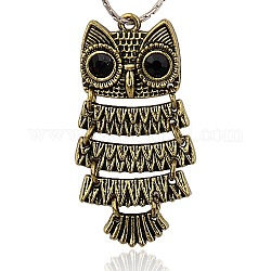 Antique Bronze Alloy Owl Pendants, with Resin Cabochon, Nickel Free, Black, 48x21x2.5mm, Hole: 2mm