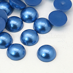 Acrylic Cabochons, Imitated Pearl, Half Round, Royal Blue, 14x7mm