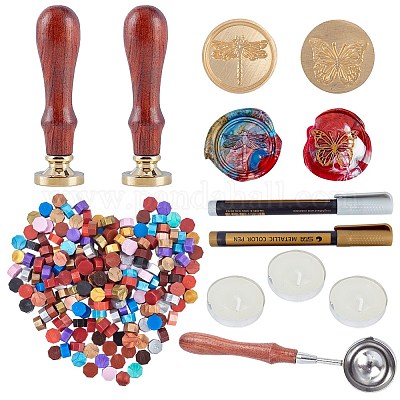 Sealing Wax Beads Set With Wax Melting Spoon & Candle Wax Seal Stamp Kit  For Craft Letter Decor-color: B