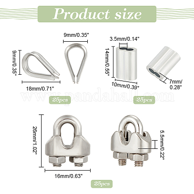 24 PEZZI MORSETTI per cavi metallici in acciaio inox per corda EUR 20,03 - PicClick IT