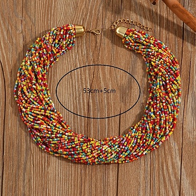 Collier Multi-rangs En Perles Multicolores - Matières Recyclées - Longueur 56-60 Cm - Neuf Avec étiquettes