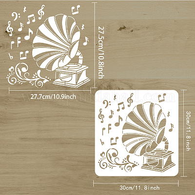 Wholesale FINGERINSPIRE Gramophone Stencil 30x30cm Reusable