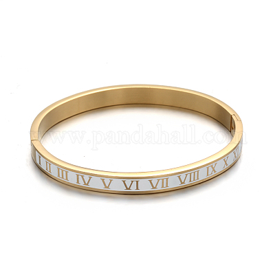 Golden Stainless Steel Roman Numerals Bangle Bracelet Jewelry for
