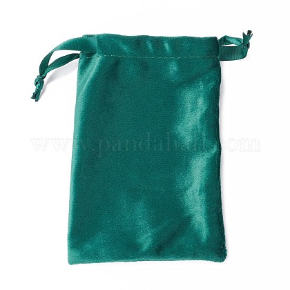 ビロードのアクセサリー類の巾着袋  サテンリボン付き  長方形  ティール  15x10x0.3cm TP-D001-01B-04-1