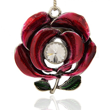 Antique Silver Plated Alloy Enamel Rose Flower Big Pendants ENAM-J202-01AS-1