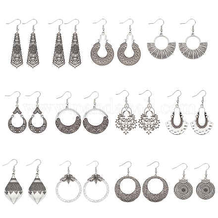 ANATTASOUL 4 Sets 4 Style Tibetan Style Alloy Geometry Dangle Earrings for Women EJEW-AN0003-86-1