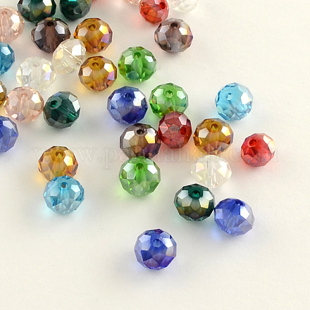 Electroplate Faceted Rondelle AB Color Plated Transparent Glass Beads GLAA-R152-6mm-M2-1