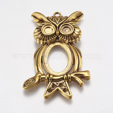 Style tibétain grand hibou dos ouvert pendentif supports cabochons pour Halloween X-TIBEP-768-AG-R-1