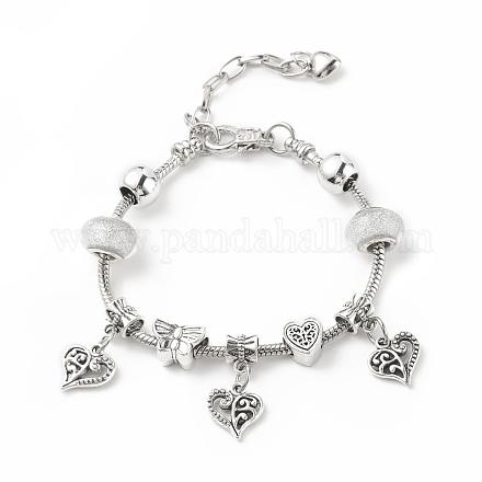 Bracelet européen en alliage de charme de coeur avec des chaînes de serpent BJEW-JB08046-02-1