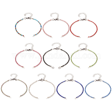 10 pezzo di braccialetti in ferro e ottone in 10 colori con strass di vetro AJEW-TA0001-29-1